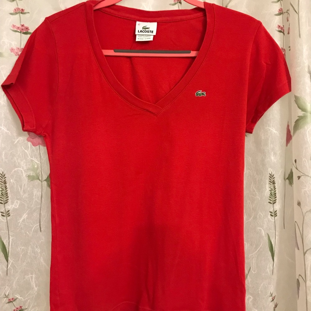 Lacoste Red V-Neck T-shirt